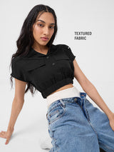 Women's Black Casual Solid Half Sleeves Top