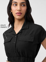 Women's Black Casual Solid Half Sleeves Top