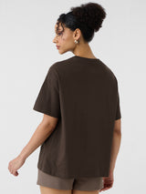 Women's Brown Casual Oversized Fit Solid Half Sleeves Tshirt