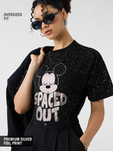 Women's Black Casual Oversized Fit Printed Half Sleeves Tshirt
