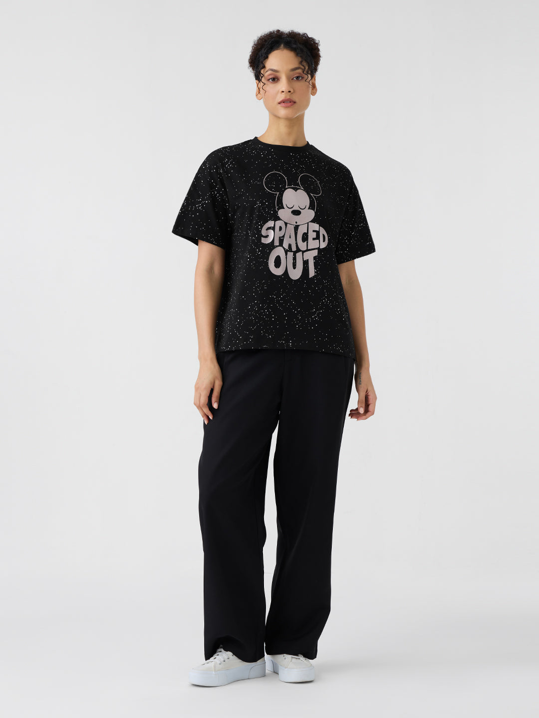 Women's Black Casual Oversized Fit Printed Half Sleeves Tshirt