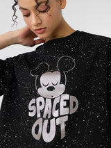 Women's Black Casual Oversized Fit Printed Half Sleeves Tshirt