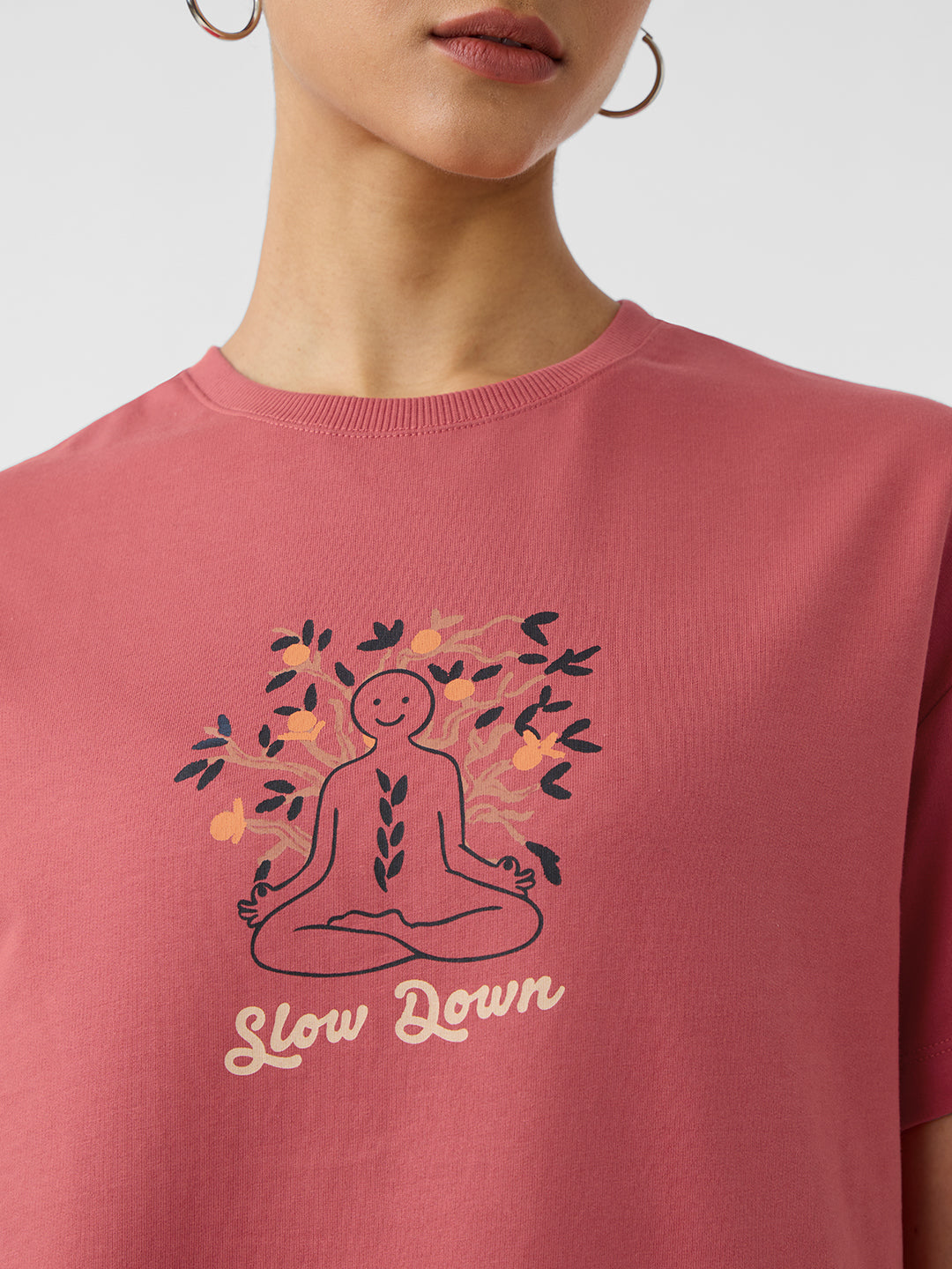 Women's Pink Casual Oversized Fit Printed Half Sleeves Tshirt