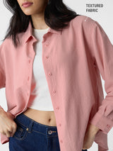 Women's Pink Casual Oversized Fit Solid Full Sleeves Shirt