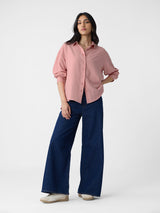 Women's Pink Casual Oversized Fit Solid Full Sleeves Shirt