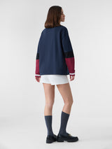 Women's Blue Casual Oversized Fit Printed Full Sleeves Tshirt