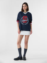 Women's Blue Casual Oversized Fit Printed Full Sleeves Tshirt