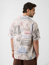 Men's Grey Casual Printed Oversized Fit Half Sleeves Shirt
