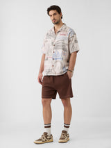 Men's Grey Casual Printed Oversized Fit Half Sleeves Shirt