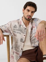 Men's Grey Casual Printed Oversized Fit Half Sleeves Shirt