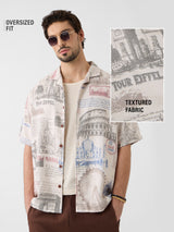 Men's Grey Casual Printed Oversized Fit Half Sleeves Shirt
