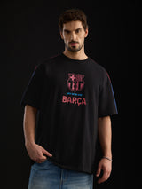 Men's Black Casual Printed Oversized Fit Half Sleeves Tshirt