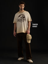 Men's Brown Casual Printed Oversized Fit Half Sleeves Tshirt