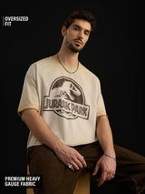 Men's Brown Casual Printed Oversized Fit Half Sleeves Tshirt