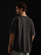 Men's Brown Casual Printed Oversized Fit Half Sleeves Tshirt