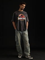 Men's Brown Casual Printed Oversized Fit Half Sleeves Tshirt