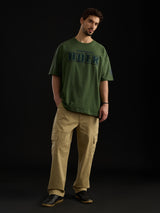 Men's Green Casual Printed Oversized Fit Half Sleeves Tshirt