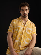Men's Yellow Casual Graphic Half Sleeves Shirt