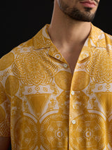 Men's Yellow Casual Graphic Half Sleeves Shirt