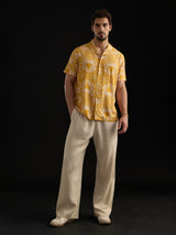 Men's Yellow Casual Graphic Half Sleeves Shirt