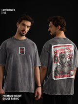 Men's Grey Casual Printed Oversized Fit Half Sleeves Tshirt