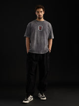 Men's Grey Casual Printed Oversized Fit Half Sleeves Tshirt