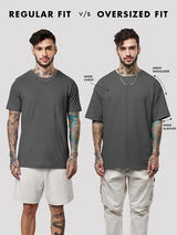 Men's Grey Casual Printed Oversized Fit Half Sleeves Tshirt