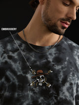 Men's Black Casual Printed Oversized Fit Half Sleeves Tshirt
