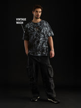 Men's Black Casual Printed Oversized Fit Half Sleeves Tshirt