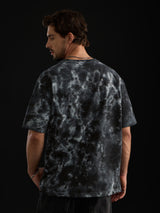 Men's Black Casual Printed Oversized Fit Half Sleeves Tshirt