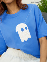 Women's Blue Casual Printed Half Sleeves Tshirt