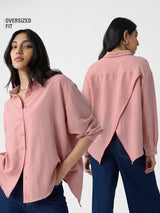 Women's Pink Casual Oversized Fit Solid Full Sleeves Shirt