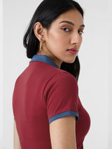 Women's Red Casual Slim Fit Solid Half Sleeves Polo Tshirt
