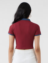 Women's Red Casual Slim Fit Solid Half Sleeves Polo Tshirt