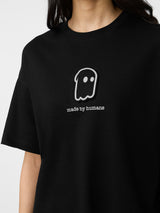 Women's Black Casual Oversized Fit Printed Half Sleeves Tshirt