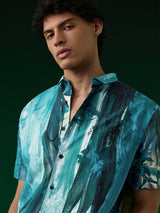 Men's Blue Casual Printed Regular Fit Half Sleeves Shirt