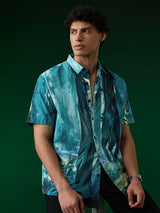 Men's Blue Casual Printed Regular Fit Half Sleeves Shirt