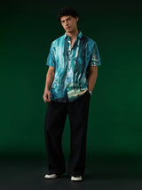 Men's Blue Casual Printed Regular Fit Half Sleeves Shirt