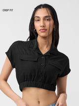 Women's Black Casual Solid Half Sleeves Top