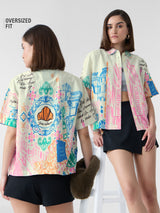 Women's White Casual Oversized Fit Printed Half Sleeves Shirt