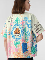Women's White Casual Oversized Fit Printed Half Sleeves Shirt