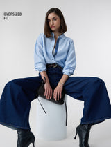 Women's Blue Casual Oversized Fit Solid Full Sleeves Shirt