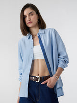Women's Blue Casual Oversized Fit Solid Full Sleeves Shirt