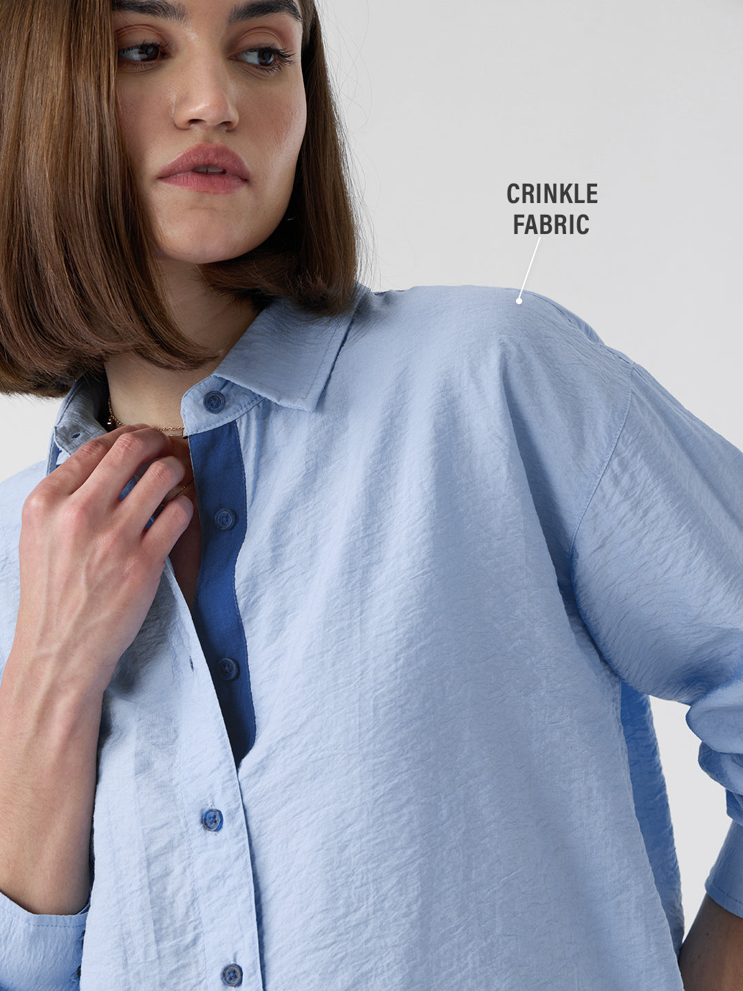 Women's Blue Casual Oversized Fit Solid Full Sleeves Shirt