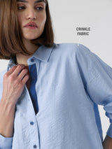 Women's Blue Casual Oversized Fit Solid Full Sleeves Shirt