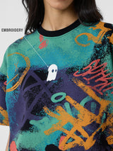 Women's Multicolor Casual Oversized Fit Printed Half Sleeves Tshirt