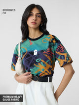 Women's Multicolor Casual Oversized Fit Printed Half Sleeves Tshirt
