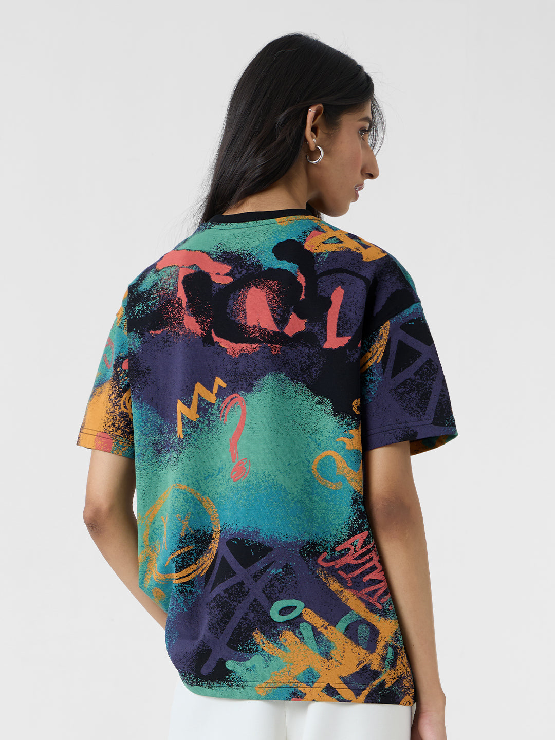 Women's Multicolor Casual Oversized Fit Printed Half Sleeves Tshirt
