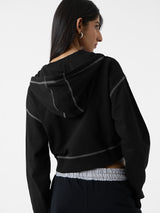 Women's Black Casual Oversized Fit Solid Full Sleeves Hoodie