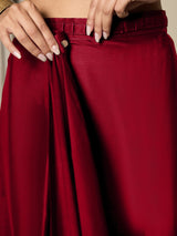 Women's Satin Maroon Embellished Ready to Wear Saree with Blouse Piece